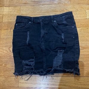 Black jean ripped mini skirt